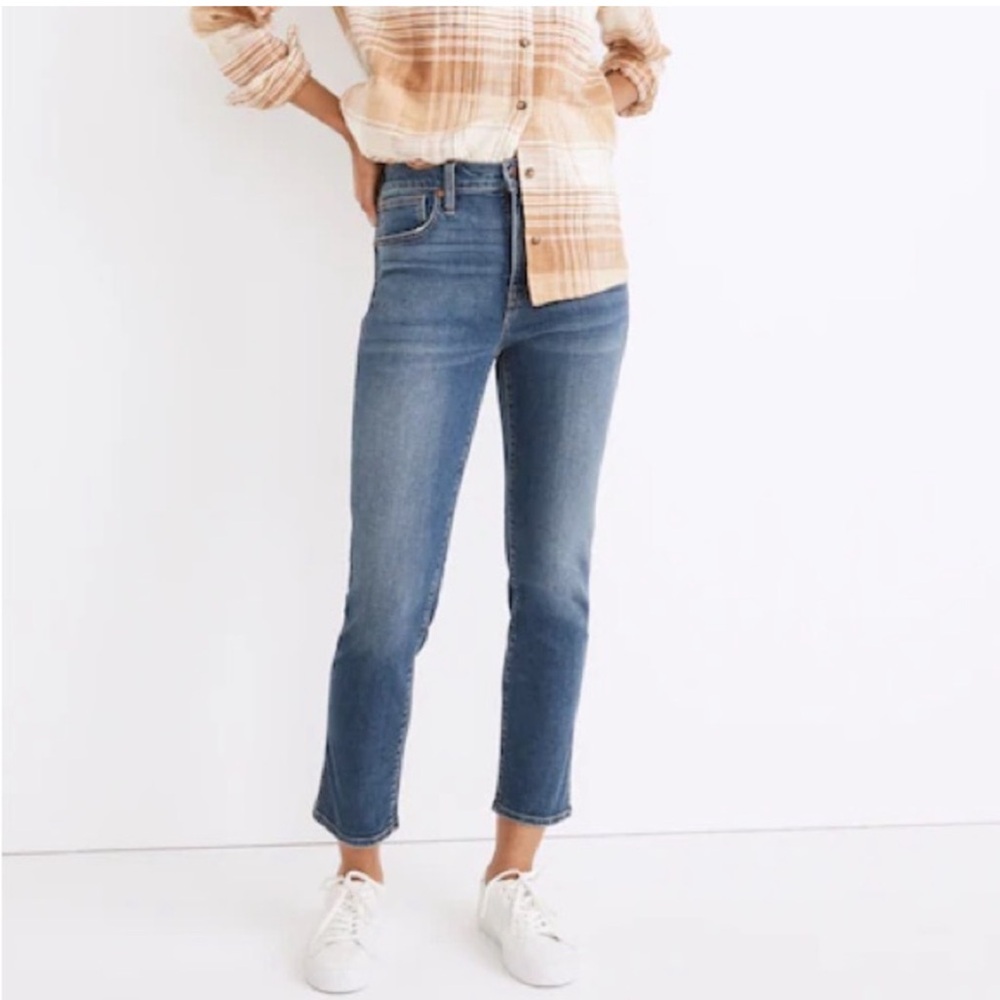 Madewell High Rise Stovepipe Jeans in Dearham Wash Denim Classic Casual Trendy